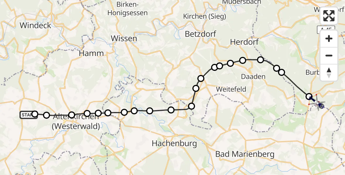 Flugroute Polizeihubschrauber Weyerbusch - Siegerland Flughafen, 29 April 2026, 11:57