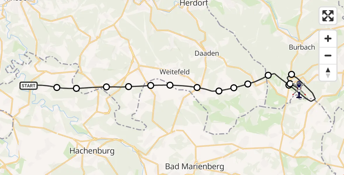 Flugroute Polizeihubschrauber Heimborn - Siegerland Flughafen, 29 April 2026, 11:59