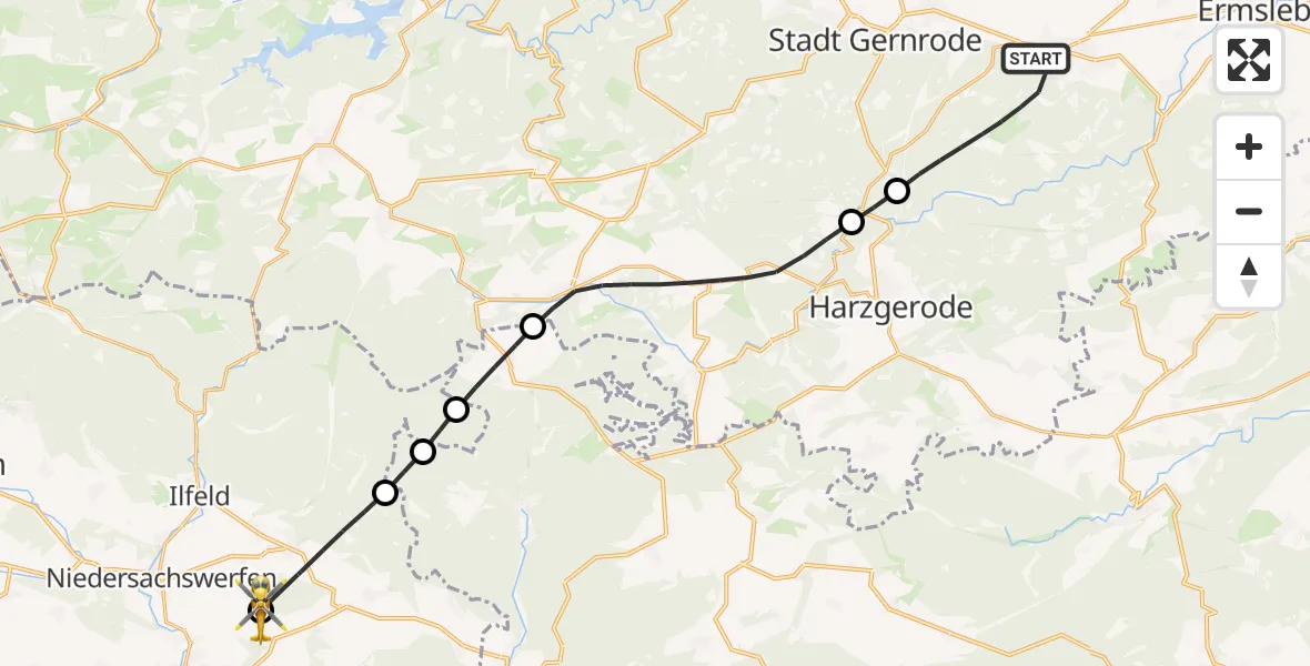 Flugroute Rettungshubschrauber Ballenstedt - Nordhausen, 29 April 2026, 12:03