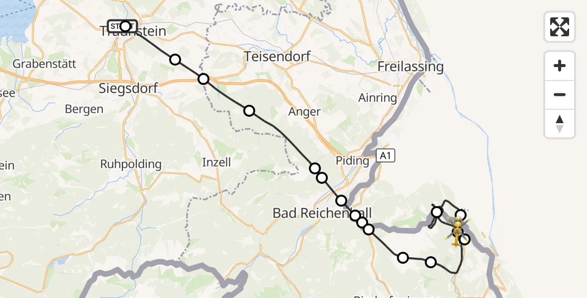 Flugroute Rettungshubschrauber Traunstein Hospital - Schellenberger Forst, 29 April 2026, 12:06