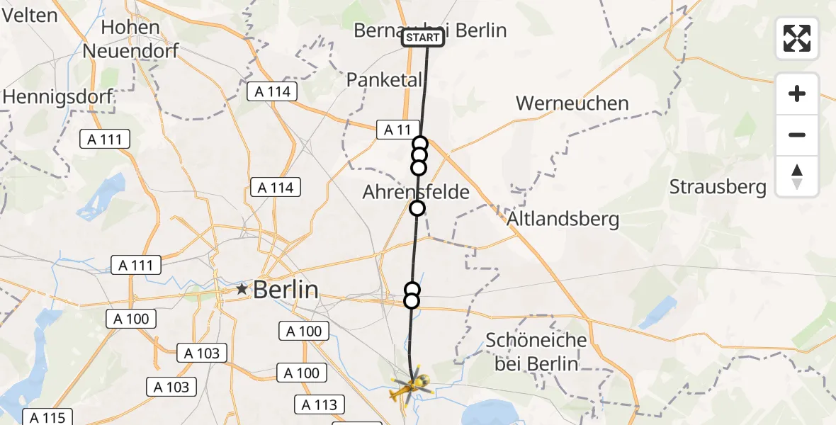 Flugroute Rettungshubschrauber Bernau bei Berlin - Berlin, 29 April 2026, 12:08