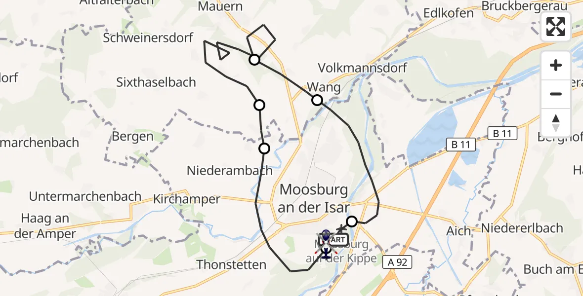 Flugroute Polizeihubschrauber Moosburg auf der Kippe Flugplatz - Moosburg auf der Kippe Flugplatz, 29 April 2026, 12:08