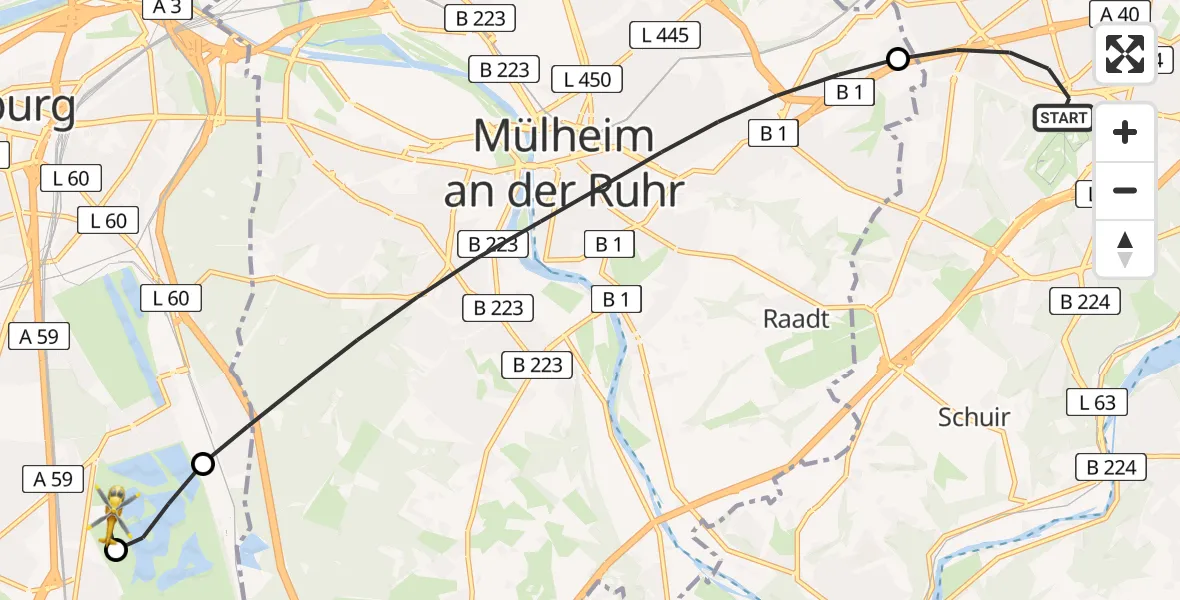 Flugroute Rettungshubschrauber Essen - Duisburg Air Rescue Hubschrauberlandeplatz (Christoph 9), 29 April 2026, 12:11