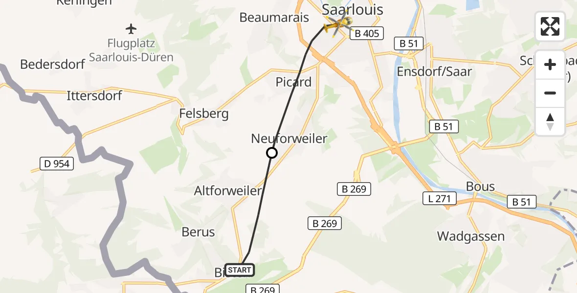 Flugroute Rettungshubschrauber Überherrn - Saarlouis, 29 April 2026, 12:12