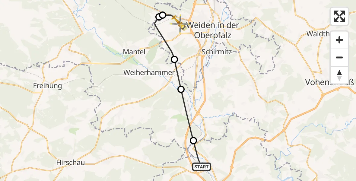 Flugroute Rettungshubschrauber Wernberg-Köblitz - Weiden in der Oberpfalz Flugplatz, 29 April 2026, 12:13