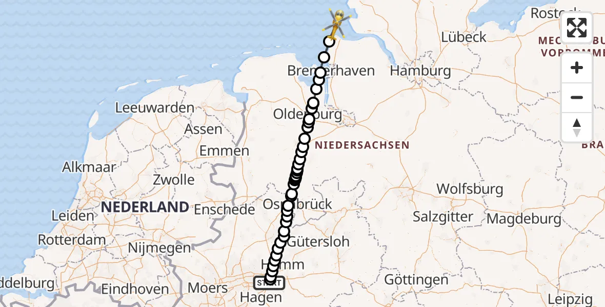 Flugroute Rettungshubschrauber Dortmund Flughafen - Cuxhaven, 29 April 2026, 12:16