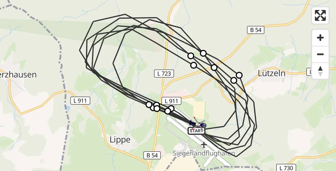 Flugroute Polizeihubschrauber Siegerland Flughafen - Siegerland Flughafen, 29 April 2026, 12:17