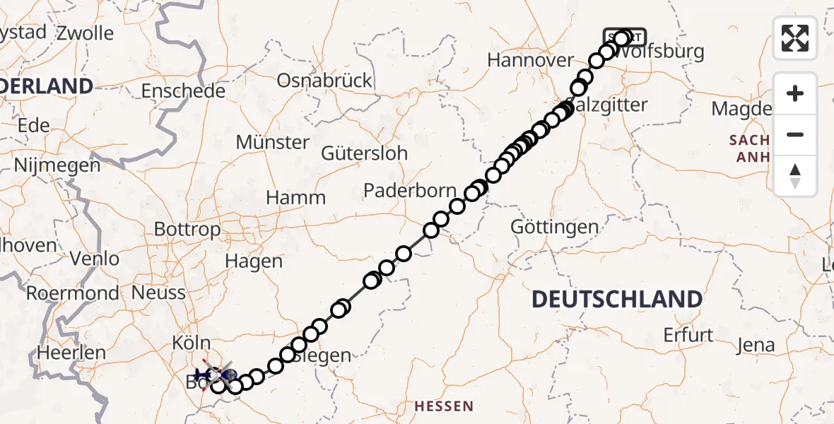 Flugroute Polizeihubschrauber Gifhorn Bundespolizei Hubschrauberlandeplatz - Sankt Augustin, 29 April 2026, 12:22