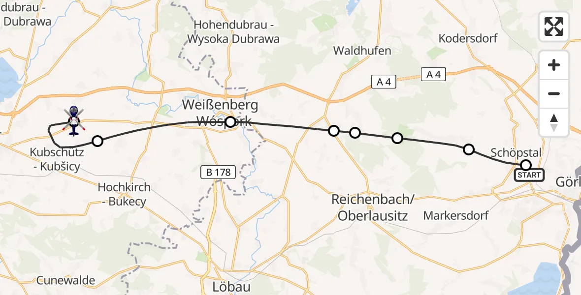 Flugroute Polizeihubschrauber Görlitz Flugplatz - Bautzen Flugplatz, 29 April 2026, 12:32