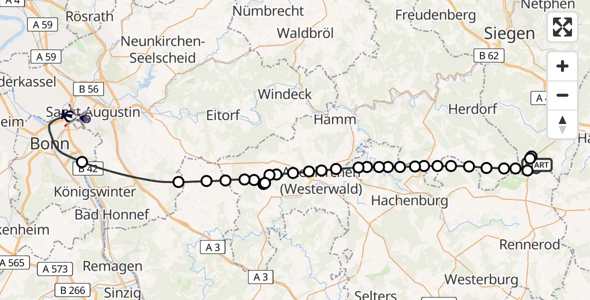 Flugroute Polizeihubschrauber Siegerland Flughafen - Sankt Augustin, 29 April 2026, 12:34