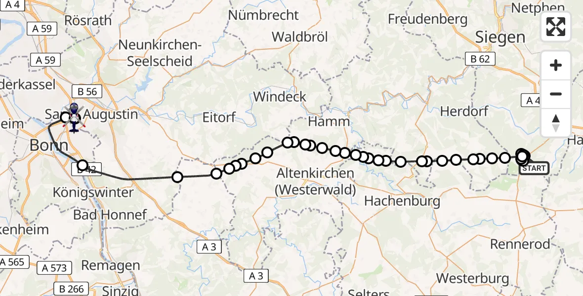 Flugroute Polizeihubschrauber Siegerland Flughafen - Sankt Augustin, 29 April 2026, 12:37