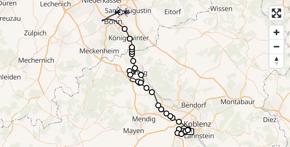Flugroute Polizeihubschrauber Koblenz-Winningen Flugplatz - Sankt Augustin, 29 April 2026, 12:42