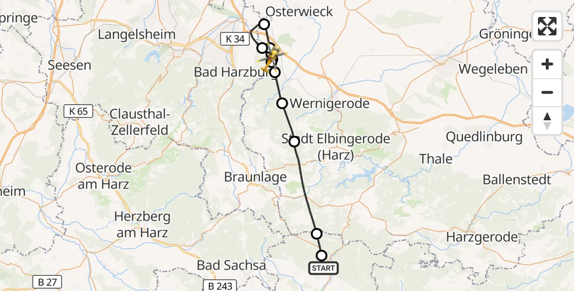 Flugroute Rettungshubschrauber Harztor - Bad Harzburg, 29 April 2026, 12:43