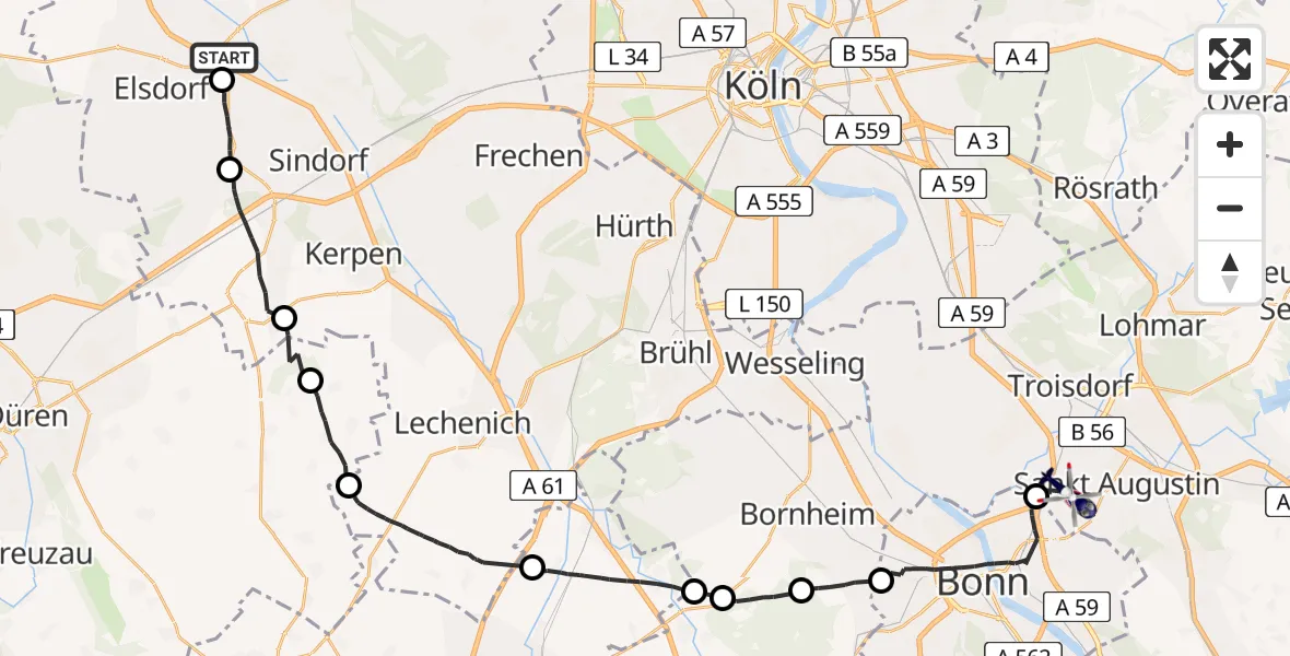 Flugroute Polizeihubschrauber Bergheim - Bonn-Hangelar Flugplatz, 29 April 2026, 12:46