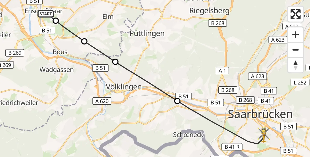 Flugroute Rettungshubschrauber Ensdorf - Saarbrücken, 29 April 2026, 12:47