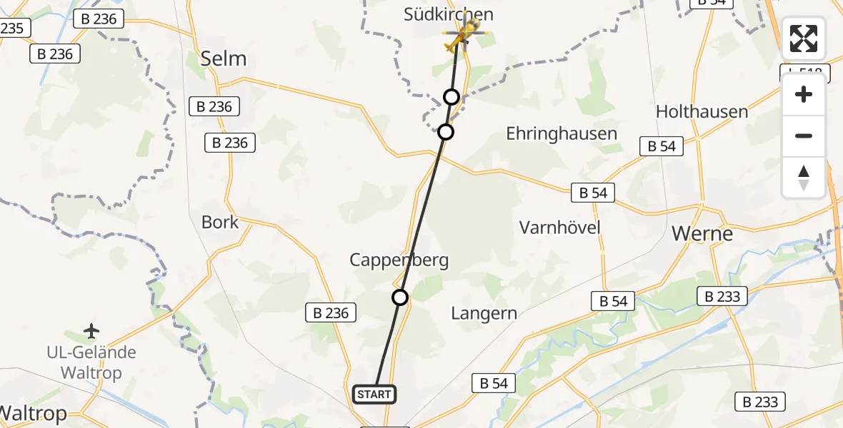 Flugroute Rettungshubschrauber Lünen - Nordkirchen, 29 April 2026, 12:47