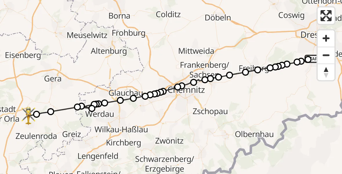 Flugroute Ambulanzhubschrauber Bannewitz - Auma-Weidatal, 29 April 2026, 12:51