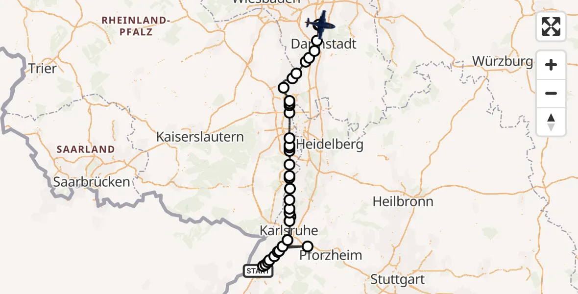 Flugroute Polizeiflugzeug Baden-Baden - Flughafen Frankfurt-Egelsbach, 29 April 2026, 12:52