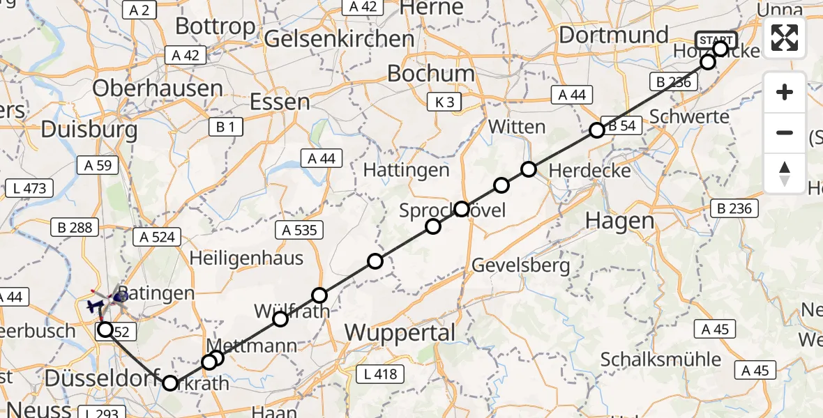 Flugroute Polizeihubschrauber Dortmund Flughafen - Düsseldorf Flughafen, 29 April 2026, 12:59