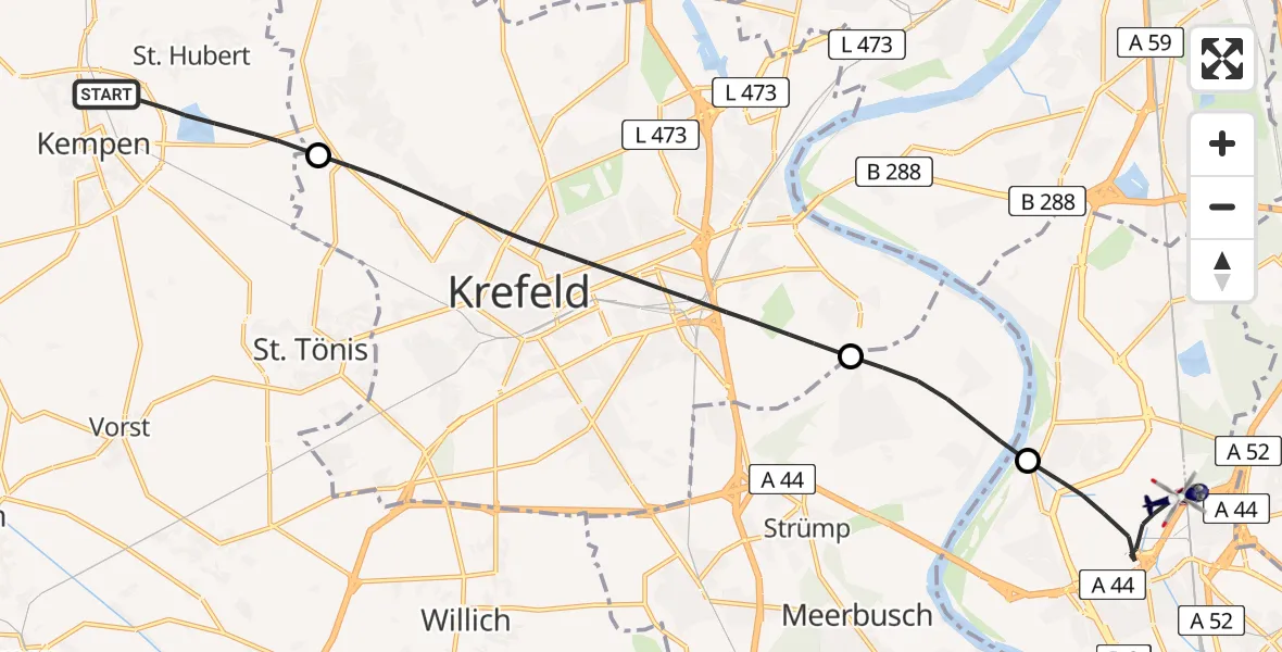 Flugroute Polizeihubschrauber Kempen - Düsseldorf Flughafen, 29 April 2026, 13:00