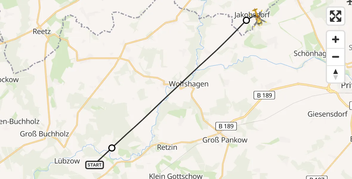 Flugroute Rettungshubschrauber Perleberg - Putlitz, 29 April 2026, 13:00