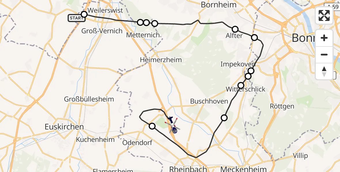 Flugroute Polizeihubschrauber Erftstadt - Swisttal, 29 April 2026, 13:01