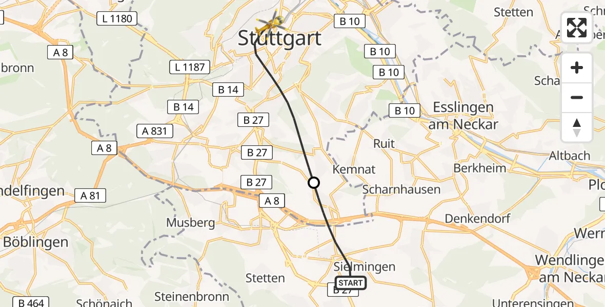 Flugroute Rettungshubschrauber Flughafen Stuttgart - Stuttgart, 29 April 2026, 13:03