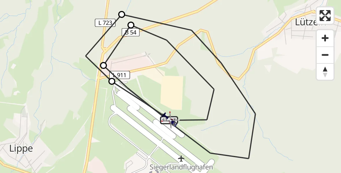 Flugroute Polizeihubschrauber Siegerland Flughafen - Siegerland Flughafen, 29 April 2026, 13:04