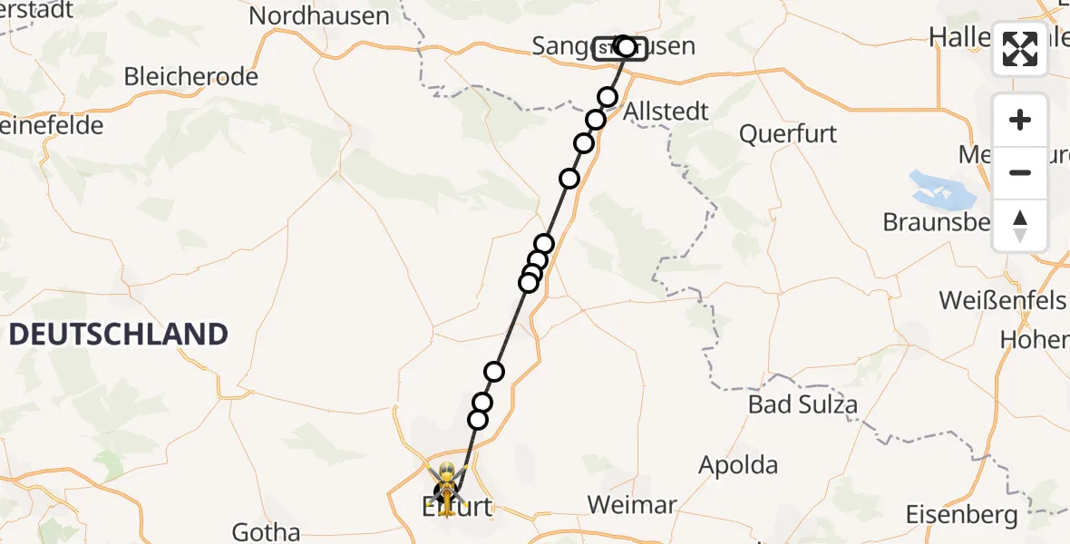Flugroute Rettungshubschrauber Helios Clinic Mansfeld-Südharz - Helios Clinic Erfurt, 29 April 2026, 13:07
