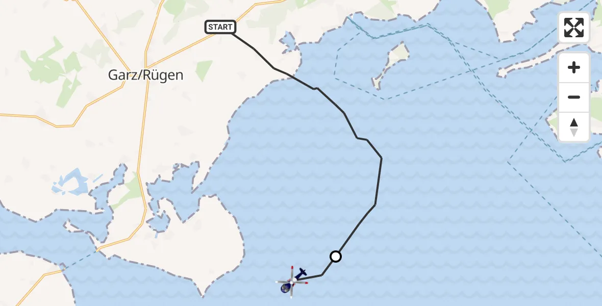 Flugroute Polizeihubschrauber Putbus - Garz/Rügen, 29 April 2026, 13:08