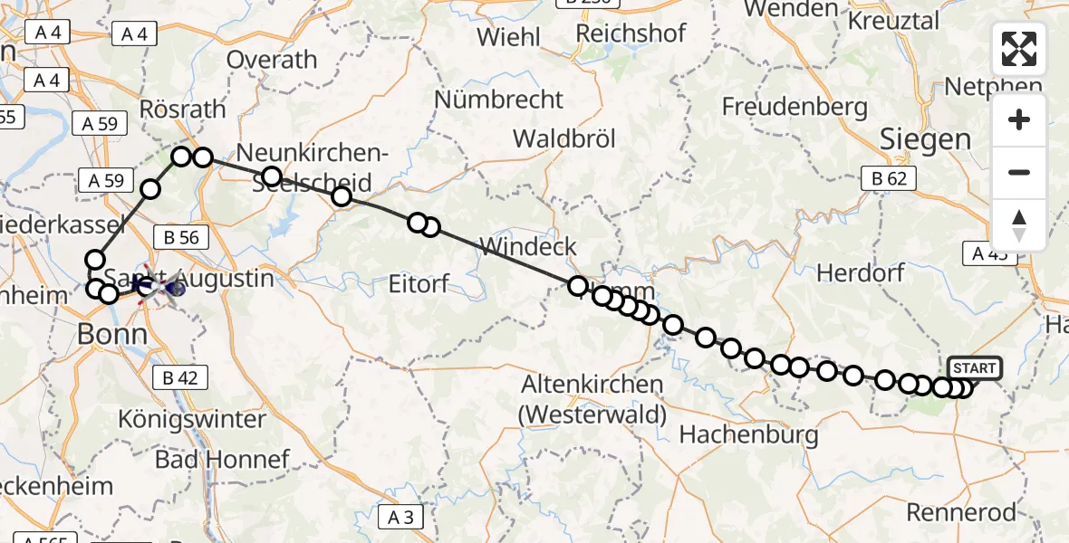 Flugroute Polizeihubschrauber Siegerland Flughafen - Sankt Augustin, 29 April 2026, 13:10