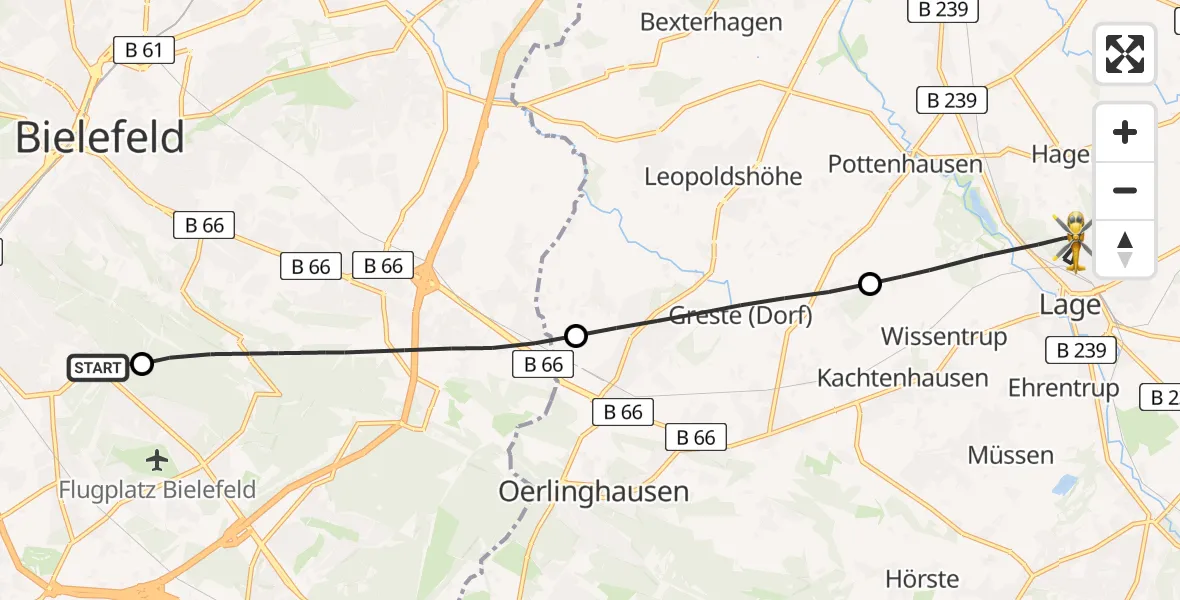 Flugroute Rettungshubschrauber Luftrettungszentrum Bielefeld - Lage, 29 April 2026, 13:14