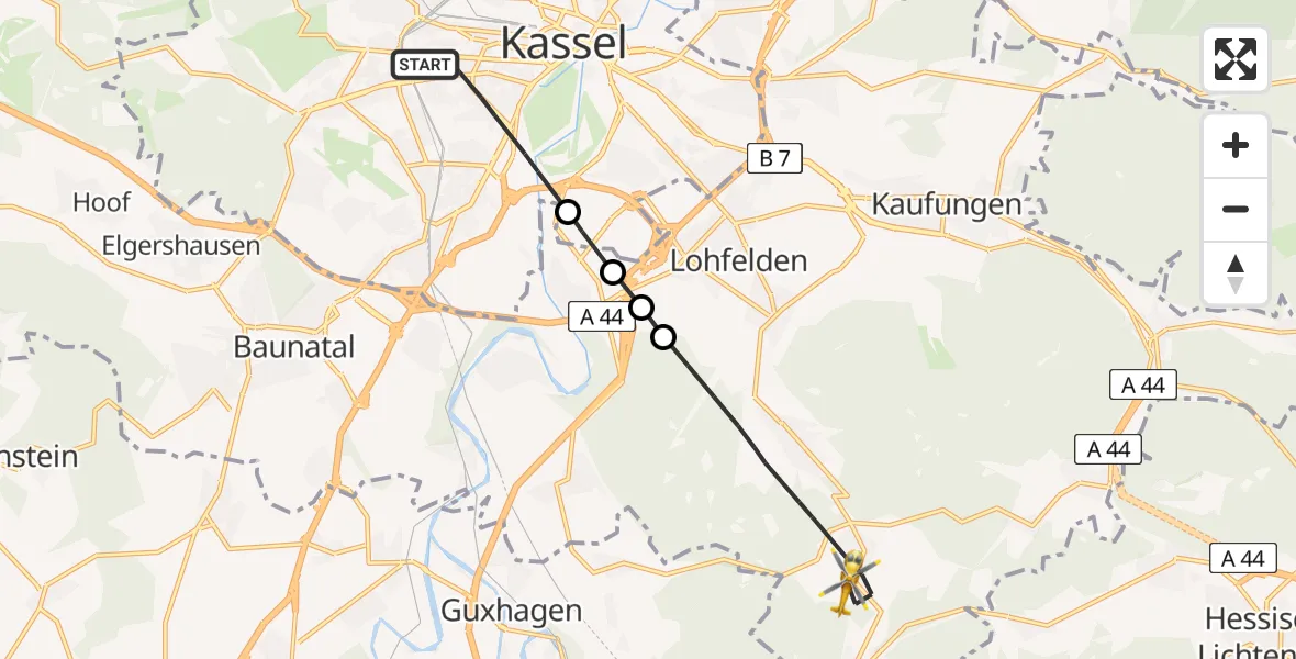Flugroute Rettungshubschrauber Kassel - Söhrewald, 29 April 2026, 13:18
