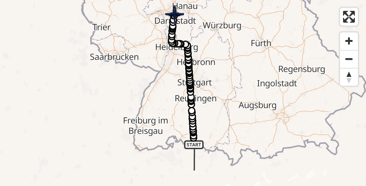 Flugroute Polizeiflugzeug Konstanz - Flughafen Frankfurt-Egelsbach, 29 April 2026, 13:20
