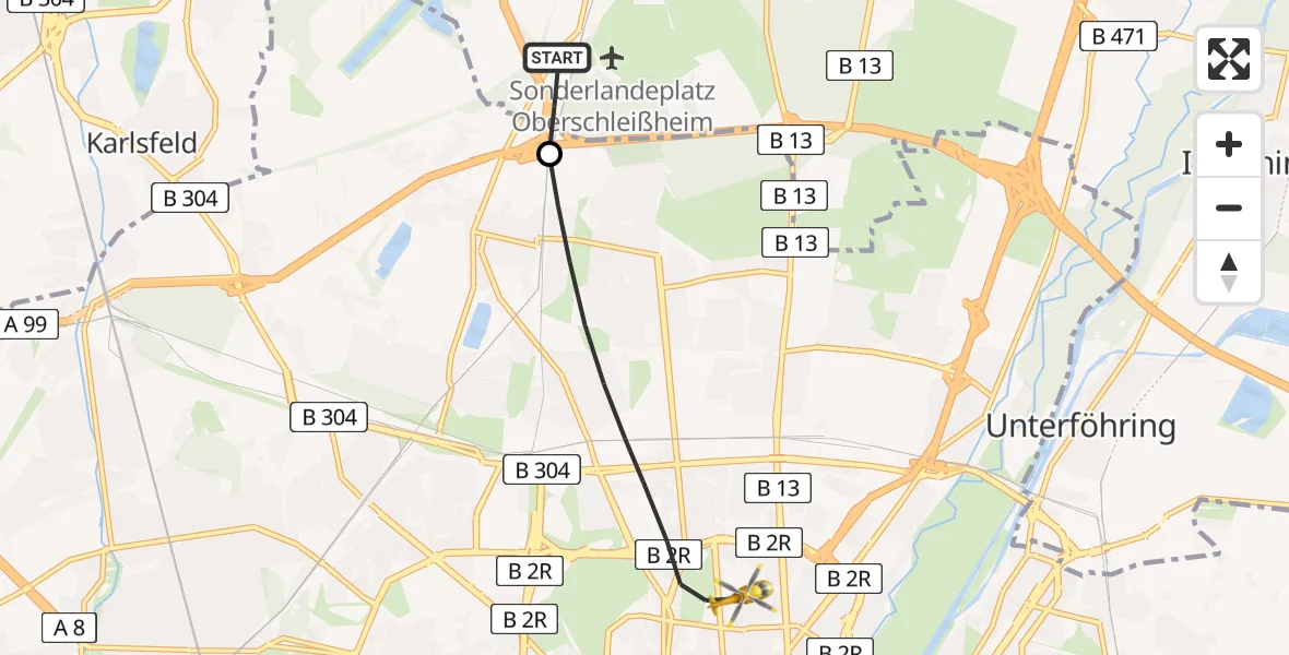Flugroute Rettungshubschrauber Oberschleißheim - München, 29 April 2026, 13:20