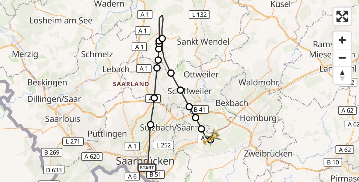 Flugroute Rettungshubschrauber Saarbrücken - Kirkel, 29 April 2026, 13:21