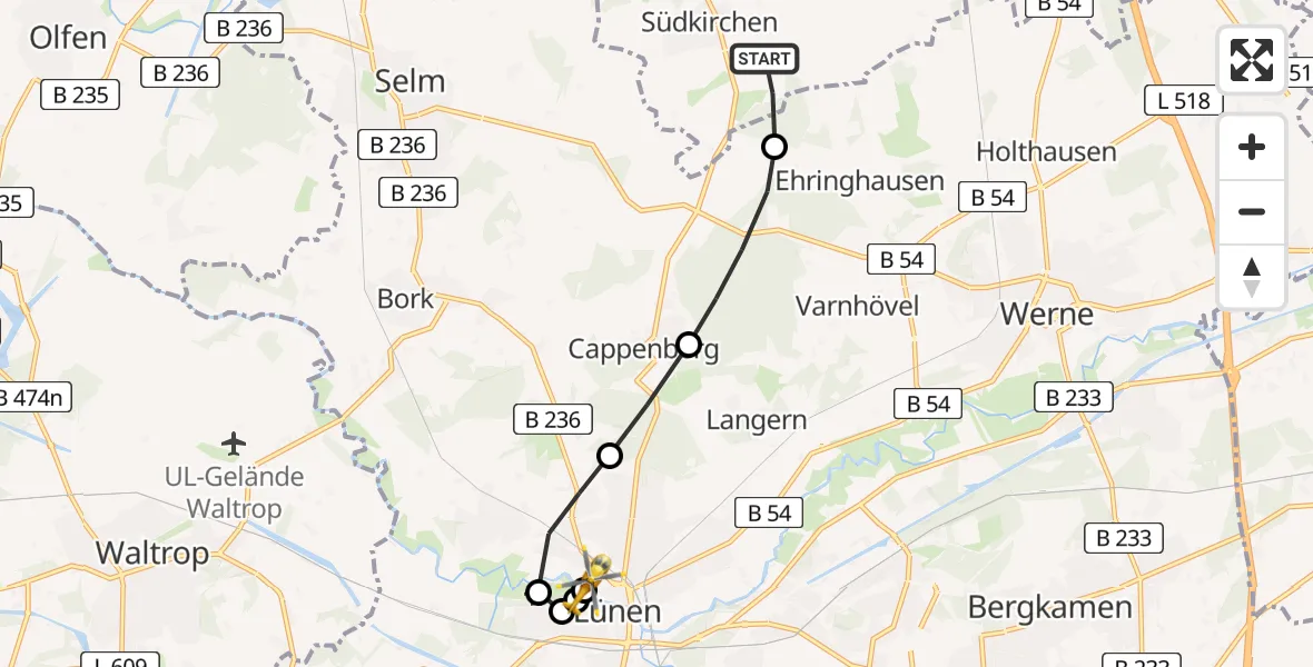 Flugroute Rettungshubschrauber Nordkirchen - Sankt Marien Hospital, 29 April 2026, 13:21