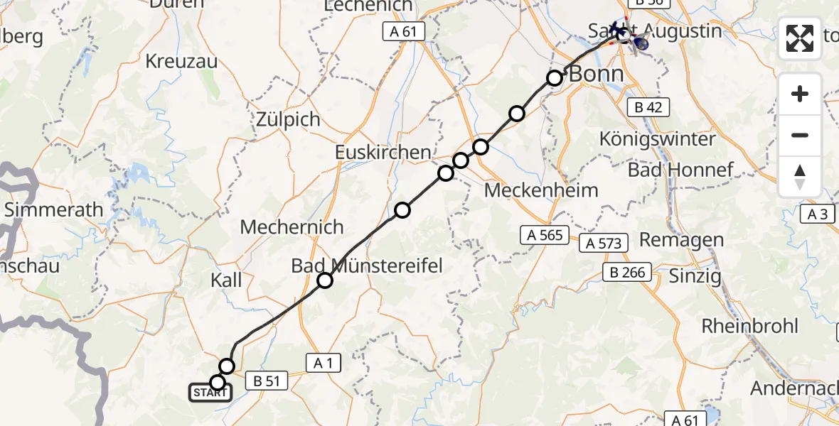 Flugroute Polizeihubschrauber Dahlem - Sankt Augustin, 29 April 2026, 13:21
