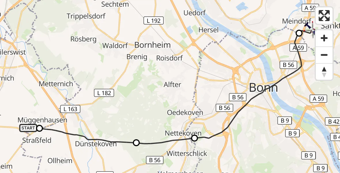 Flugroute Polizeihubschrauber Weilerswist - Sankt Augustin, 29 April 2026, 13:32