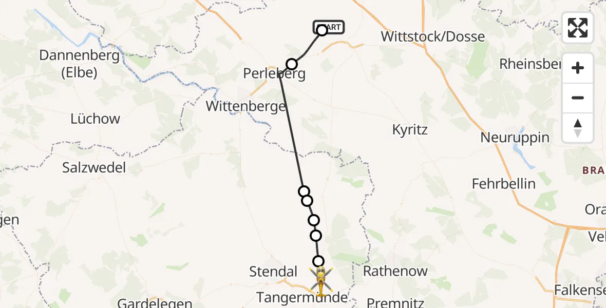 Flugroute Rettungshubschrauber Putlitz - Schönhausen (Elbe), 29 April 2026, 13:35