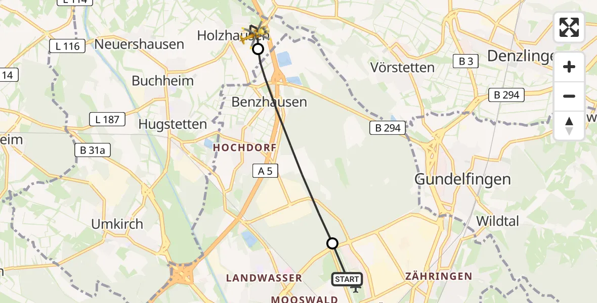 Flugroute Rettungshubschrauber Freiburg im Breisgau Flugplatz - March, 29 April 2026, 13:54