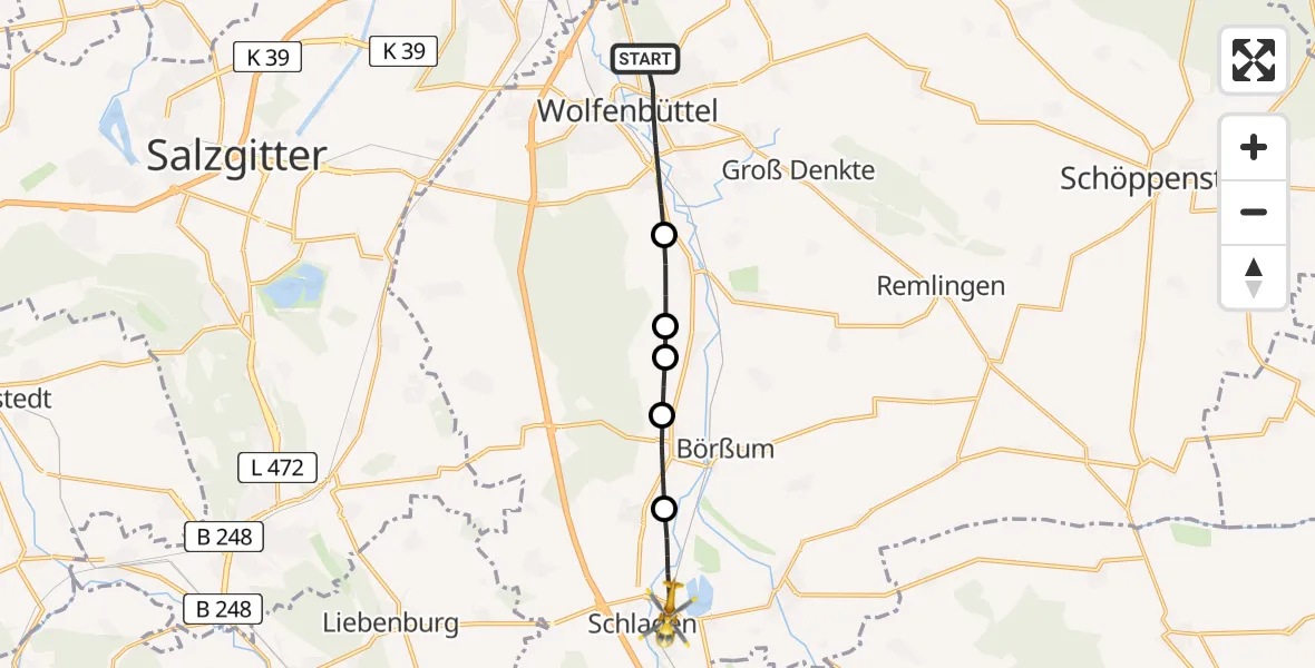 Flugroute Rettungshubschrauber Wolfenbüttel - Schladen-Werla, 29 April 2026, 13:57
