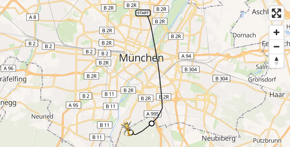 Flugroute Rettungshubschrauber München - ADAC Air Rescue Center Hubschrauberlandeplatz (Christoph 1), 29 April 2026, 14:05