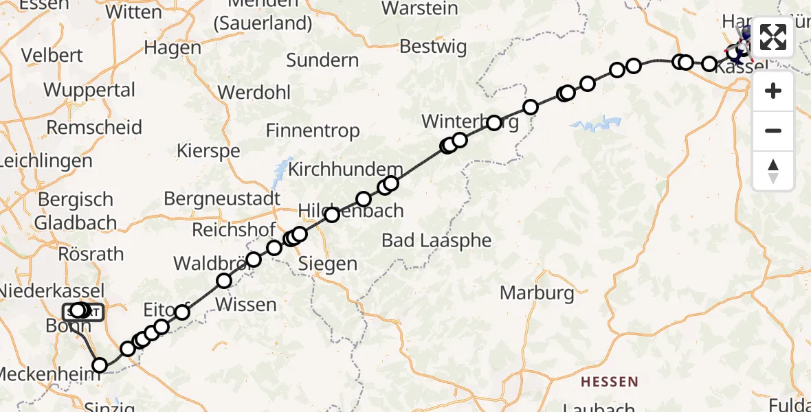 Flugroute Polizeihubschrauber Sankt Augustin - Fuldatal Bundespolizei Hubschrauberlandeplatz, 29 April 2026, 14:10