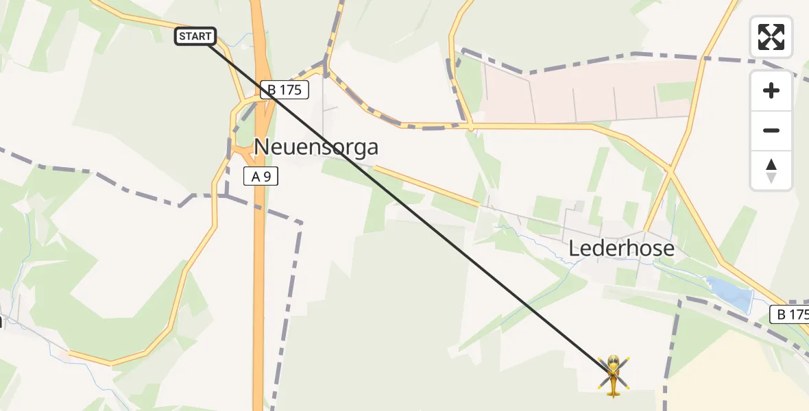 Flugroute Rettungshubschrauber Renthendorf - Lederhose, 29 April 2026, 14:15