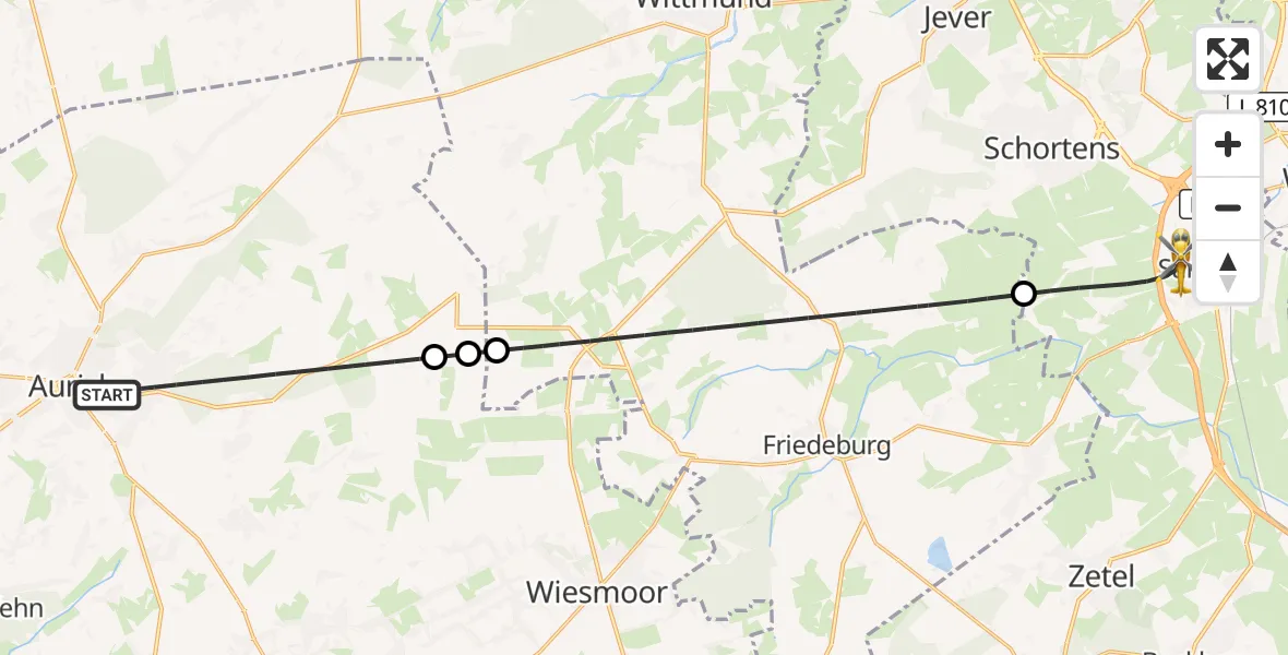 Flugroute Rettungshubschrauber Aurich - Sande, 29 April 2026, 14:16