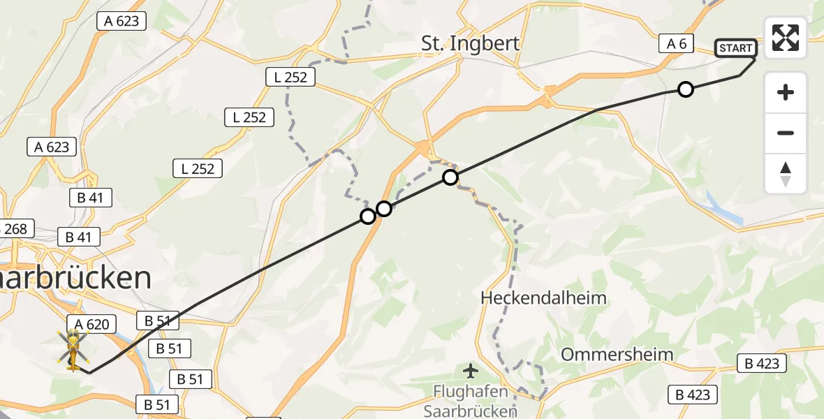Flugroute Rettungshubschrauber Kirkel - Saarbrücken, 29 April 2026, 14:25