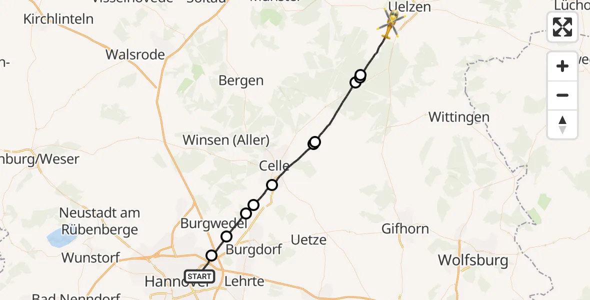 Flugroute Rettungshubschrauber Hannover - Uelzen, 29 April 2026, 14:26
