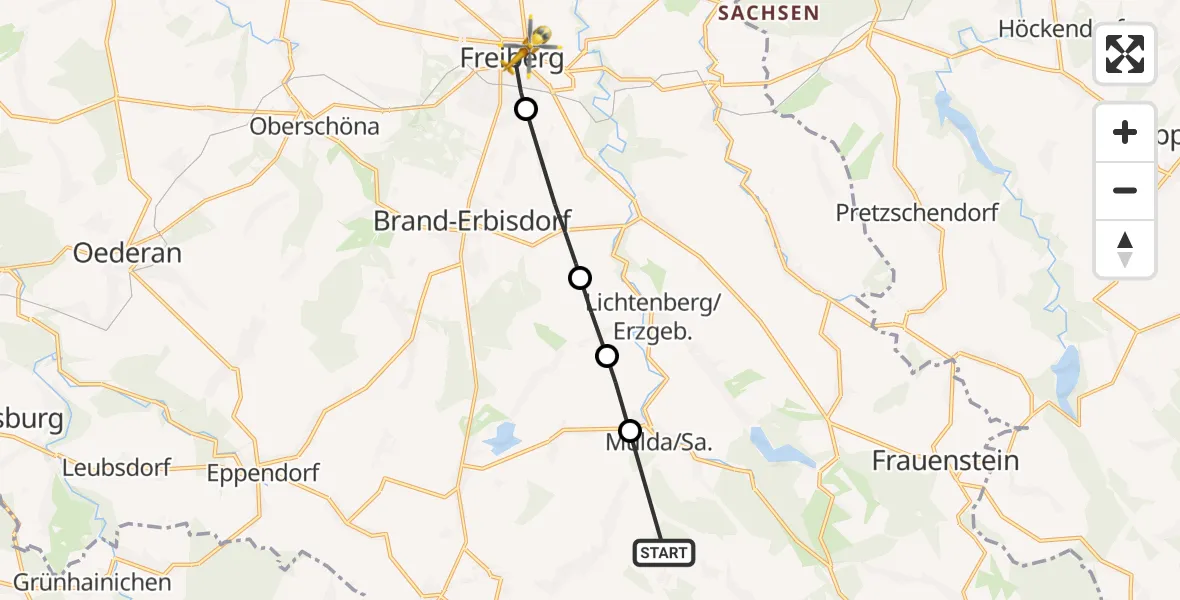 Flugroute Rettungshubschrauber Dorfchemnitz - Freiberg, 29 April 2026, 14:32