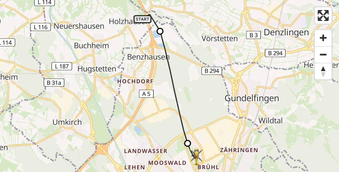 Flugroute Rettungshubschrauber March - Freiburg im Breisgau Flugplatz, 29 April 2026, 14:35